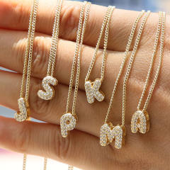 18K gold plated copper diamond bubble letter initial letter necklce