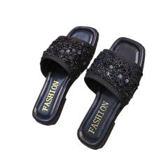 Summer gliter black silver color flat slipper for girls