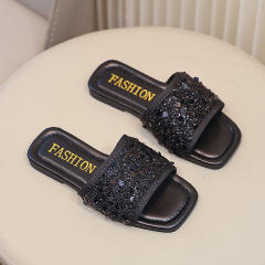 Summer gliter black silver color flat slipper for girls