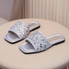 Summer gliter black silver color flat slipper for girls
