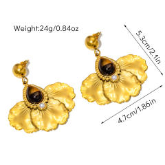 Vintage natural stone statement drop shape stainless steel earrings