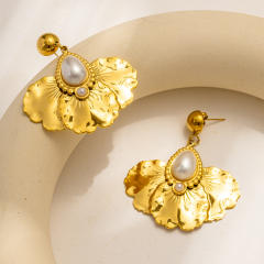 Vintage natural stone statement drop shape stainless steel earrings