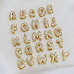 18K gold plated copper diamond bubble letter initial letter necklce