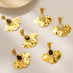 Vintage natural stone statement drop shape stainless steel earrings