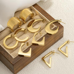 Concise geometric smooth design stainless steel earrings collection