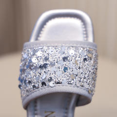 Summer gliter black silver color flat slipper for girls