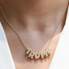 18K gold plated copper diamond bubble letter initial letter necklce