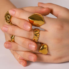 Personality chunky gold color geometric stainless steel rings collection