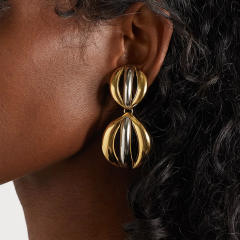 18KG chunky hollow out semicircle stainless steel dangle earrings