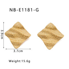 18KG geometric square wave shape frosted stainless steel earrings