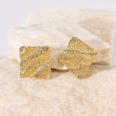 18KG geometric square wave shape frosted stainless steel earrings