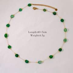 Summer fresh green color natural stone agate stainless steel necklace collection