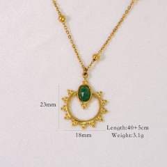 Summer fresh green color natural stone agate stainless steel necklace collection