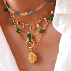 Summer fresh green color natural stone agate stainless steel necklace collection