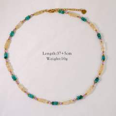 Summer fresh green color natural stone agate stainless steel necklace collection