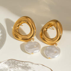 Elegant chunky circle pearl charm stainless steel earrings geometric earrings