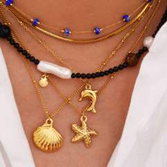 14KG oceean series dolphin shell stainless steel dainty natural stone necklace collection