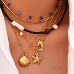 14KG oceean series dolphin shell stainless steel dainty natural stone necklace collection