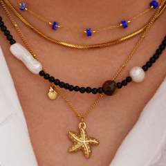 14KG oceean series dolphin shell stainless steel dainty natural stone necklace collection