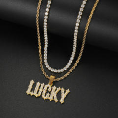 Hiphop diamond name custom name necklace two layer necklace