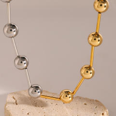 Punk trend gold silver ball bead stainless steel choker necklace