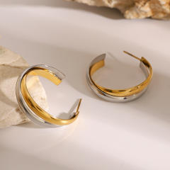 Winter autumn mix color open hoop stainless steel earrings