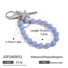 Sweet candy color acrylic bead stainless steel heart keychain wrislet keychain