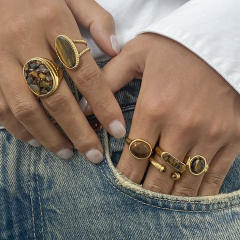 Vintage tiger eye stone statement stainless steel finger rings collection