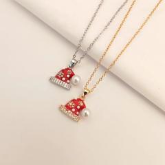 Sweet red color enamel christmas socks santas charm stainless steel chain necklace collection