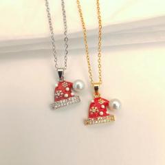 Sweet red color enamel christmas socks santas charm stainless steel chain necklace collection