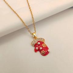 Sweet red color enamel christmas socks santas charm stainless steel chain necklace collection