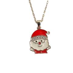 Sweet red color enamel christmas socks santas charm stainless steel chain necklace collection