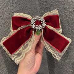 Elegant lace velvet pearl bead buckle bow french barrette hair clips