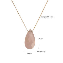 Sweet crystal bead flower natural stone drop pendant stainless steel necklace