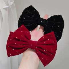 Korean fashion elegant rhinestone velvet bow hair clips french barrette hair clips