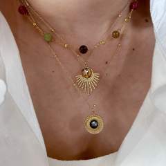 Vintage natural stone tiger eye stone bead stainless steel necklace collection dainty necklace