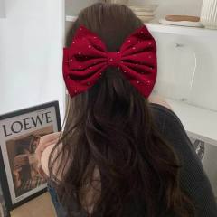 Korean fashion elegant rhinestone velvet bow hair clips french barrette hair clips