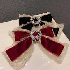 Elegant lace velvet pearl bead buckle bow french barrette hair clips