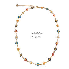 Sweet crystal bead flower natural stone drop pendant stainless steel necklace