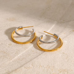 Personality open hoop mix color geometric stainless steel earrings