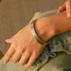 18KG chunky stainless steel geometric line cuff bangle bigger earrings set