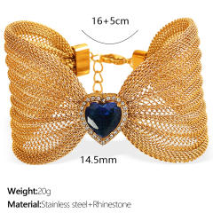Chunky bow colorful diamond heart stainless steel women bangle bracelet