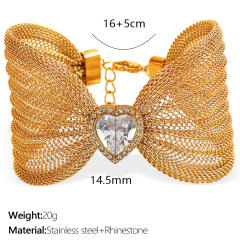 Chunky bow colorful diamond heart stainless steel women bangle bracelet