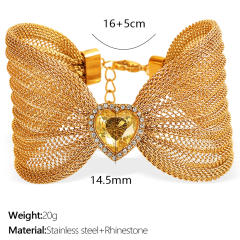 Chunky bow colorful diamond heart stainless steel women bangle bracelet