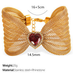 Chunky bow colorful diamond heart stainless steel women bangle bracelet