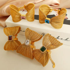 Elegant stainless steel big bow color cubic zircon bangle bracelet