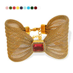 Elegant stainless steel big bow color cubic zircon bangle bracelet