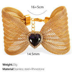 Chunky bow colorful diamond heart stainless steel women bangle bracelet