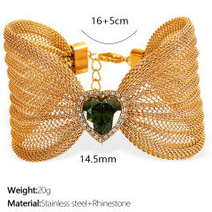 Chunky bow colorful diamond heart stainless steel women bangle bracelet