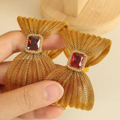 Elegant stainless steel big bow color cubic zircon bangle bracelet